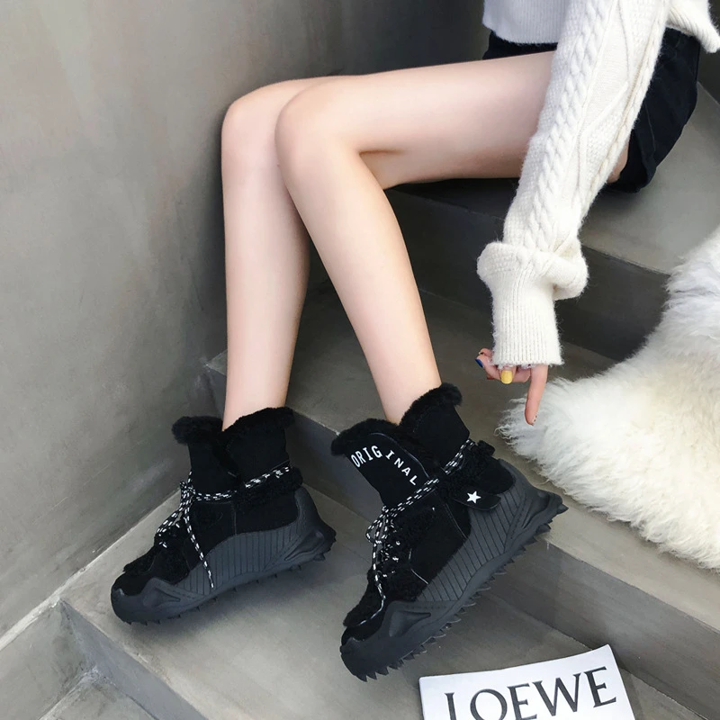 SARAIRIS/ бренд, женские зимние ботинки из спилка, г. Женские нескользящие меховые тёплые ботинки на высокой платформе, женская обувь на танкетке