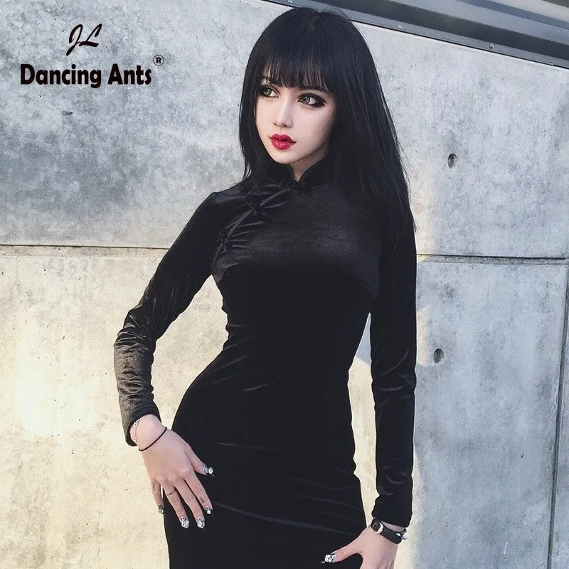 Женское облегающее платье чонсам однотонное винтажное с длинным рукавом