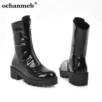 

ochanmeb Platforms Chunky Heels Army Combat Boots for Ladies Front Zipper White Ankle Boots Women Size 46 Shoes botas feminina
