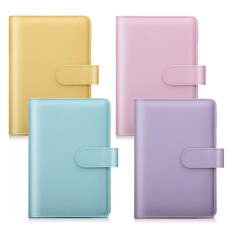 Purple+Pink+Yellow A6 PU Leather Notebook Binder,3 Pcs Refillable 6 Ring Binder Cover Loose Leaf Personal Organizer Binder with Magnetic Buckle for Student Traveler Daily Recording