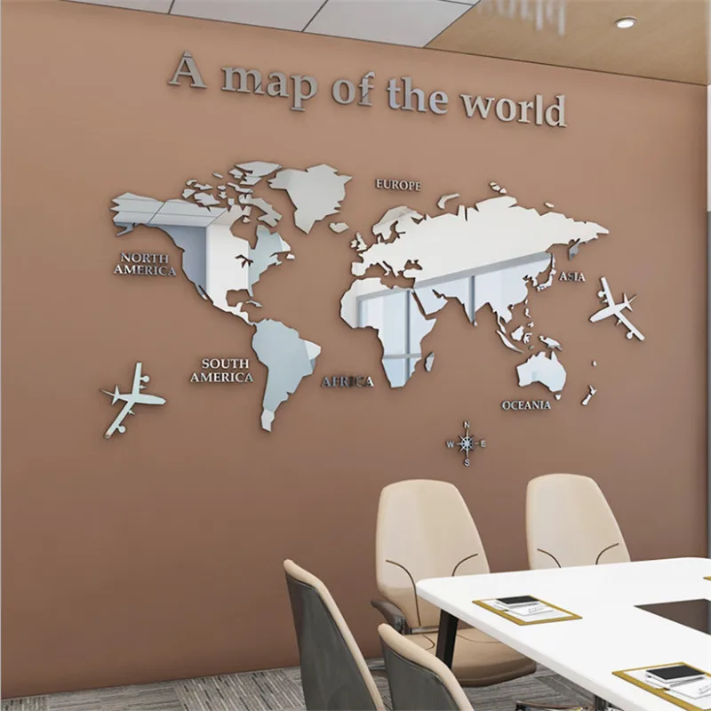 3D European World Map Acrylic  Wall Stickers Living Room Bedroom Office Decor DIY Wallpapre Home Decoration