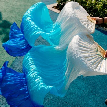 

Silk Chinese Belly Dance Fan Veil Handmade in White and Blue