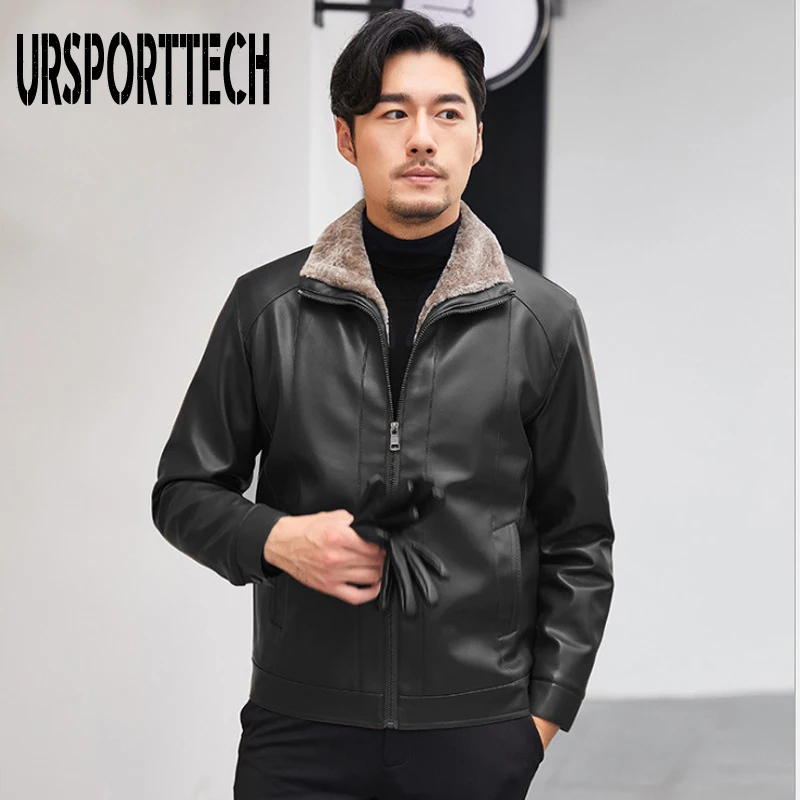 

Mens PU Leather Jacket Winter Plus Velvet Thickening Business Slim Men's Jacket Plus Size 3XL 4XL Lapel Warm Leather Jacket Coat