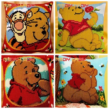 

Cross Stitch Cushion Bear & Tiger Make Your Own Pillow DIY Chunky Cross Stitch Kits Pre-Printed Canvas Acrylic Yarn Pillow Case