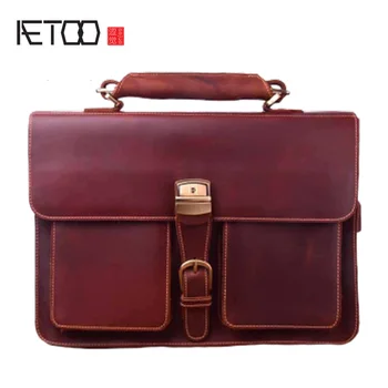

AETOO Men's handbag, crazy horse leather business vintage men's bag, head leather computer slanted shoulder bag