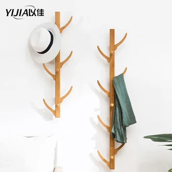 

popular Wall-mounted bamboo coat Rack with 11 bamboo wood hooks for clothes and hat hanger