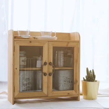

Retro Solid Wood Double-layer Glass Door Desktop Receiving Cabinet Small Cabinet Finishing Frame