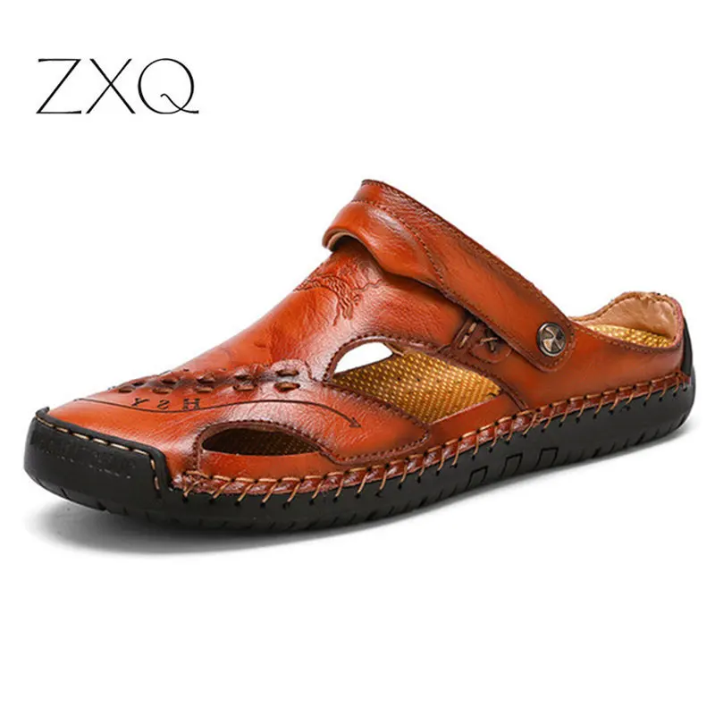 

2019 New Summer Sandals Men Breathable High Quality Genuine Leather Sandals Man Flats Plus Size Fashion Casual Beach Men's Shoes