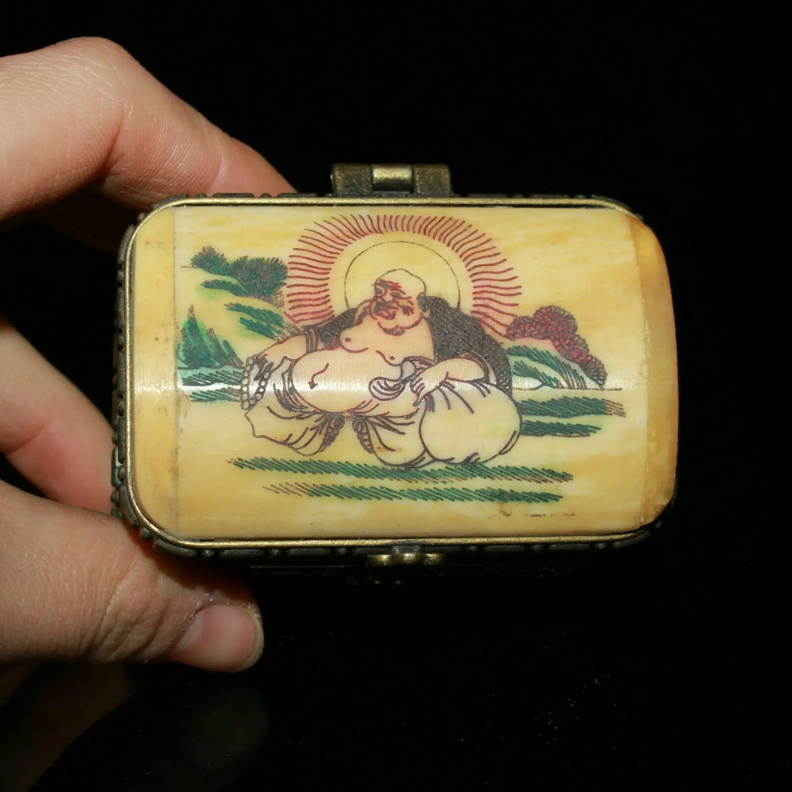 Rare Small Unique Vintage Antique Camel Bone Plum Trinket Jewelry Box 3
