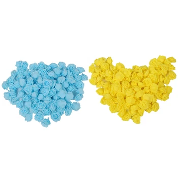 

Promotion! 200 Pcs Foam Rose Flower Bud Wedding Party Decorations Artificial Flower Diy Craft, 100 Pcs Yellow & 100 Pcs Light Bl