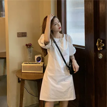 

C 2020 Summer Square Shoulder Skirt Waist Hugging Slimming Elegant White