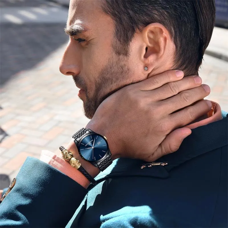 

Ultra-Thin MEN'S Watch Korean-style-Style Fashion Steel Belt Waterproof Fully Automatic Analog Watch MEN'S Watch Simple Business