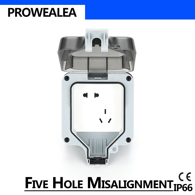 

Weatherproof Socket IP66 Waterproof Socket Outdoor Wall Power Socket Misalignment Five Hole Standard Electrical Outlet Grounded