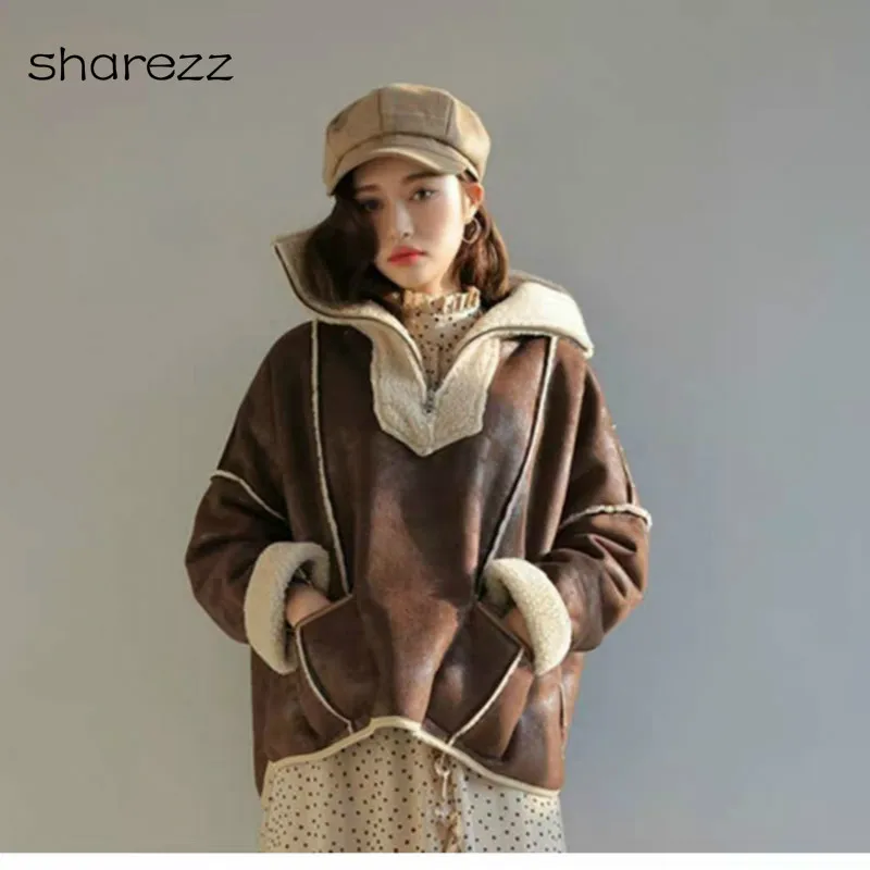 2019 зимняя куртка Женское пальто ягненка с отворотом меховое замшевое