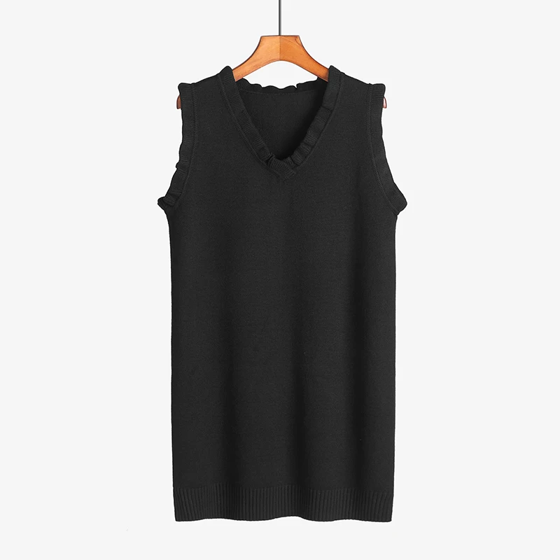 Свитер, жилет, пуловер без рукавов, Женский вязаный жилет размера плюс, повседневный вязаный жилет с деревянными ушками, женский жилет средней длины