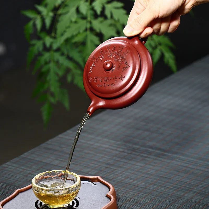 Mud Dahongpao Yixing чайник плоский драм ручной работы подлинный Фиолетовый Глиняный