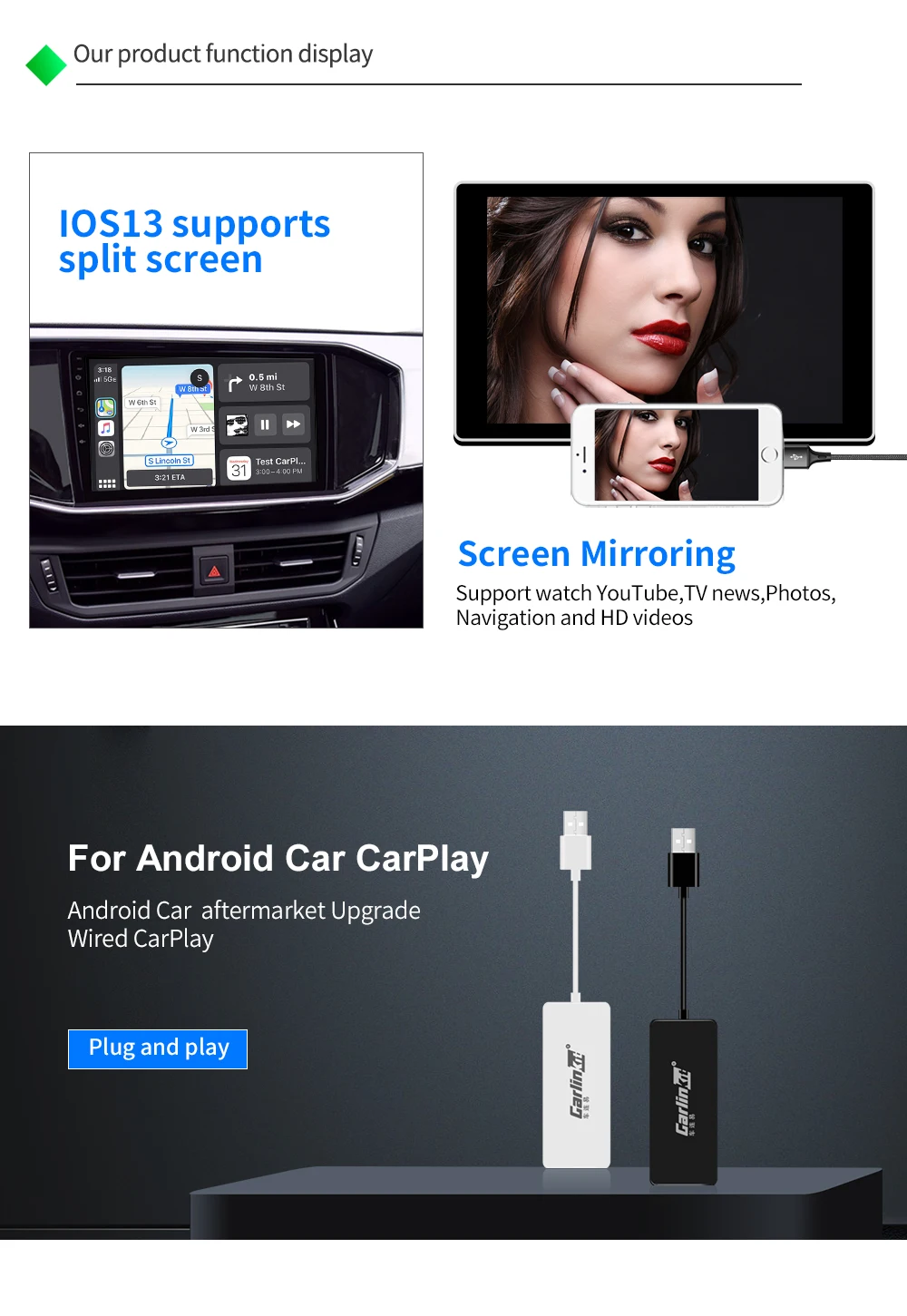 Автомобильный смарт ключ Carlinkit проводной USB для подключения к смартфону Android