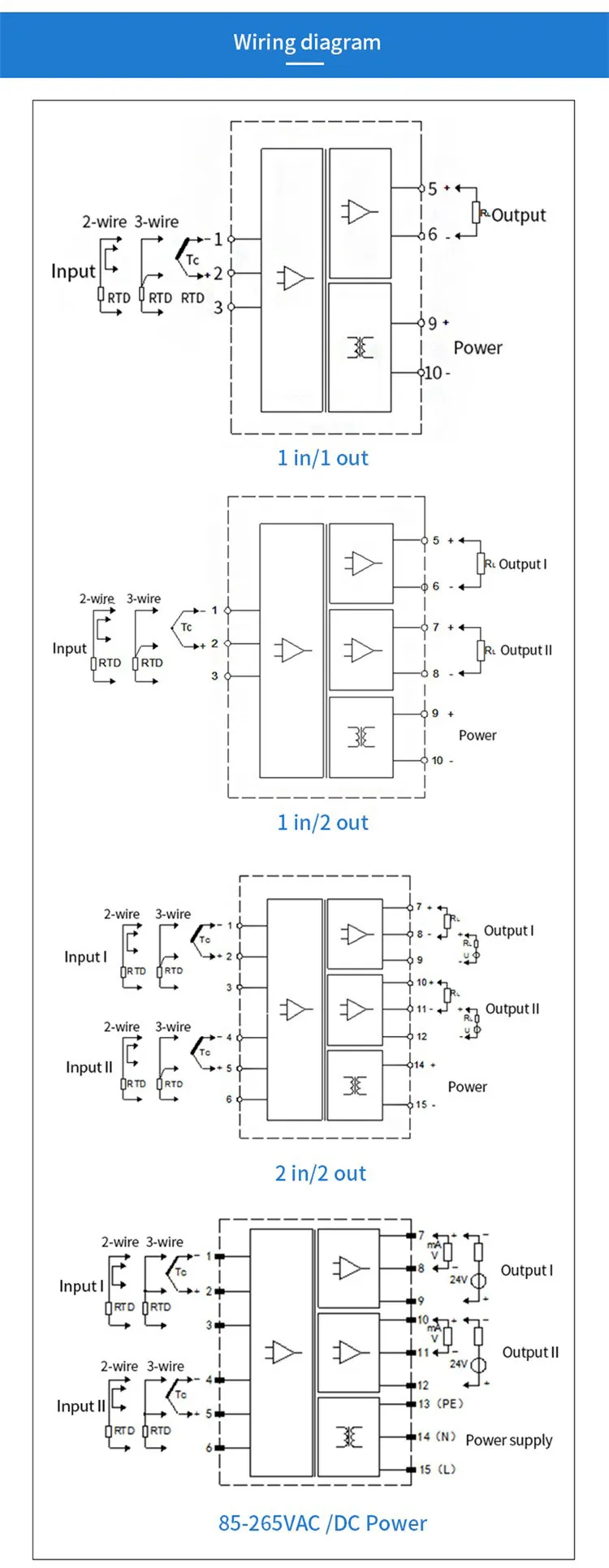 Resistência térmica sinal isolador, temperatura sinal conversor, 4 20ma, pt100