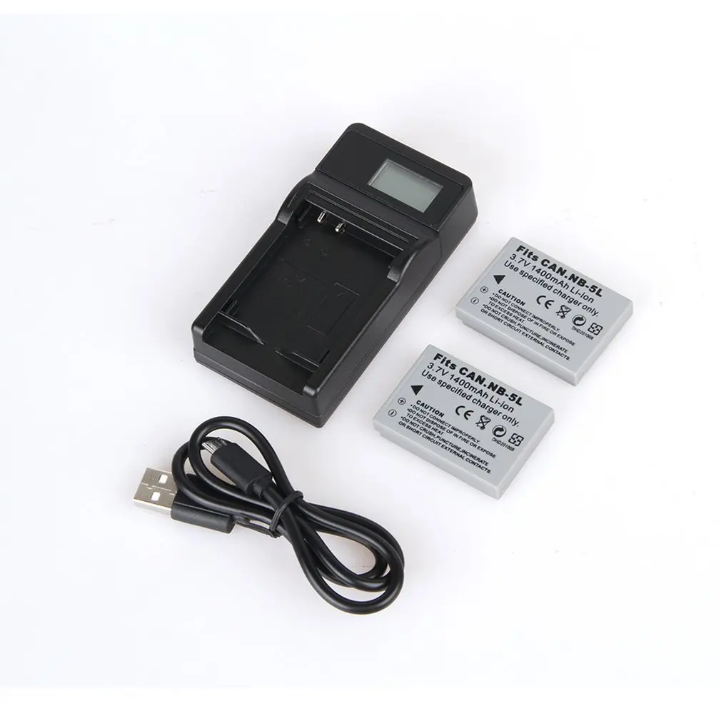

2pcs Lightweight Camera Batteries + Compact LCD Battery Travel Charger with Single USB Port + USB Cable for Canon NB-5L