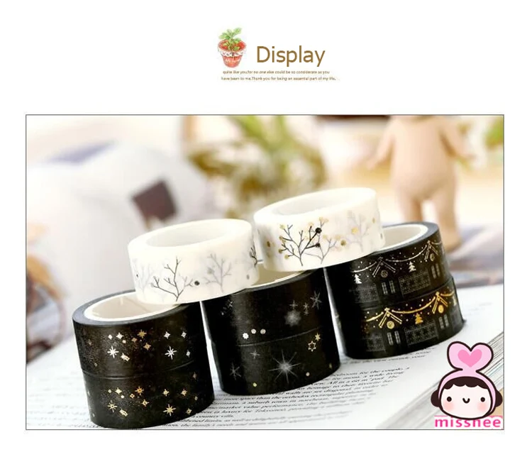 1 PC Gilding Washi Tape White&Black Series Art Journal Decoration Bronzing Scrapbooking Masking Tape Wedding/birthday/journal