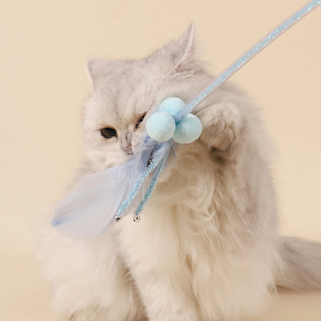 4PCS Cat Teaser Wand Faux Feathers Kitten Sticks Toy Cat Interactive Toy Pet Chasing Toy Cat Wands Kitten Toy Pet Scratching Toy