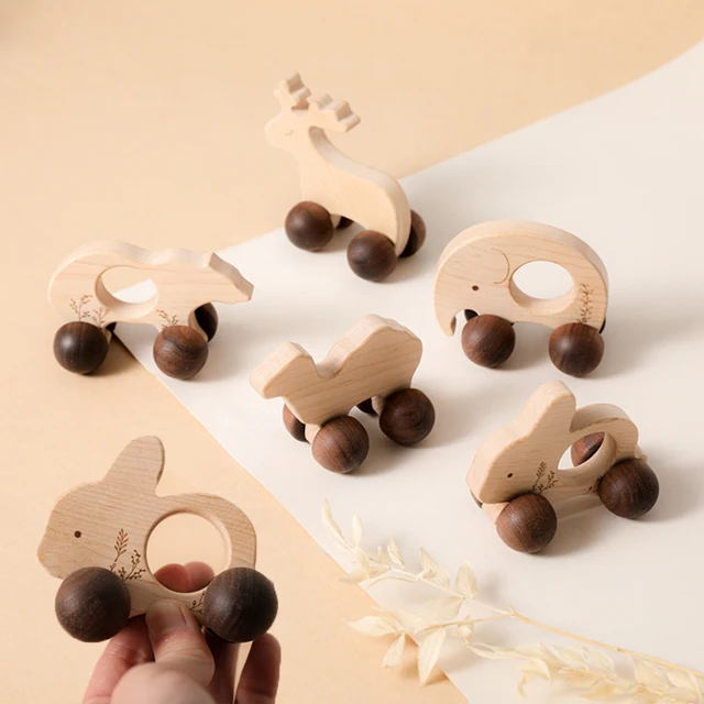 1Pc Nordic Style Baby Wooden Car Toy Maple Wood Animal Building Block Montessori Educational Toys Newborn Teething Birthday Gift 1