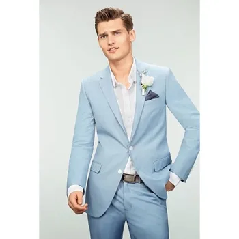 

Mens Suits (Jacket+Pants) Custom New Mens Wedding Suits Light Blue Groom Tuxedos 2 Piece Groomsman Party Suits Men Tuxedo