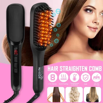 

Multi-functional Electric Hair Straightening Comb Straightener Brush Beard Straightener Heated LCD Display Massage Comb