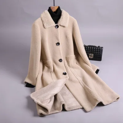 Milk color Winter Coat Women Korean Long Granule Sheep shearing Fur coat High quality Single-breasted Loose Warm Women Fur Jacket Overcoat - Цвет: Milk color