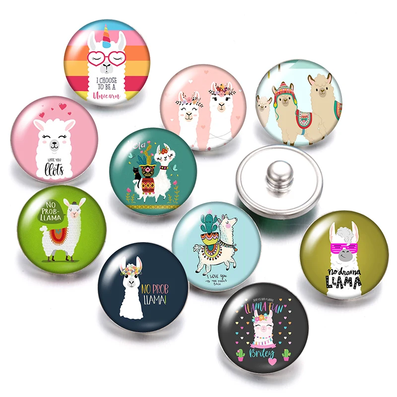 

No prob llama no drama llama Alpaca 18mm snap buttons 10pcs mixed round photo glass cabochon style for snap button jewelry
