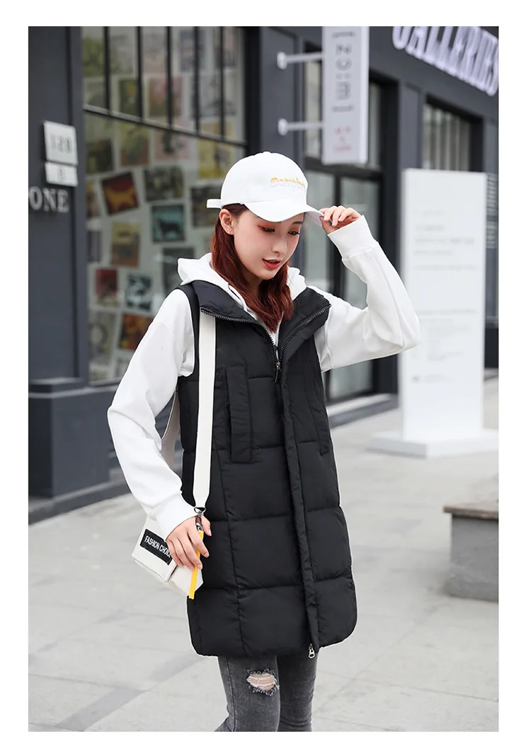 Осень-зима жилет, женский жилет женский жилетка без рукавов куртка теплая одежда с капюшоном длинное пальто с жилетом Большие размеры Colete Feminino