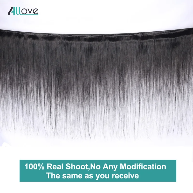 Малазийские прямые волосы с закрытием Allove пряди для наращивания волос с закрытием не Реми 2/3 человеческие волосы переплетения с кружевом