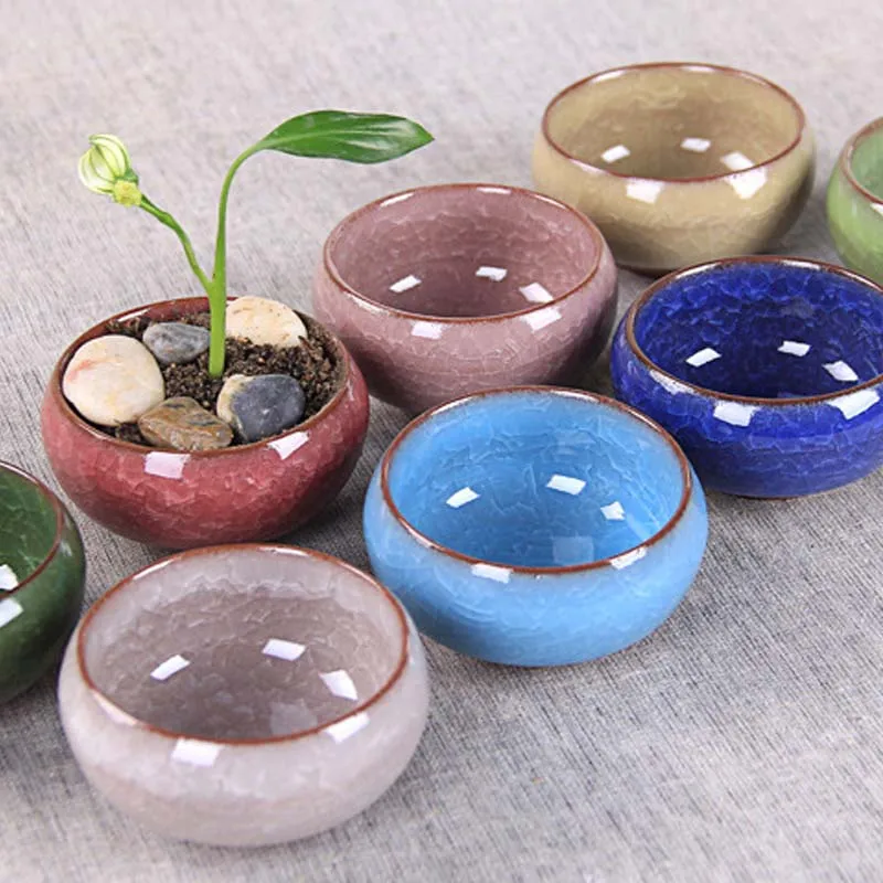 Ceramic Ice Crack Zisha Serial Succulent Plant Pot Cactus Bonsai Pot Flower Pots Container Planter Decoration for Office Garden
