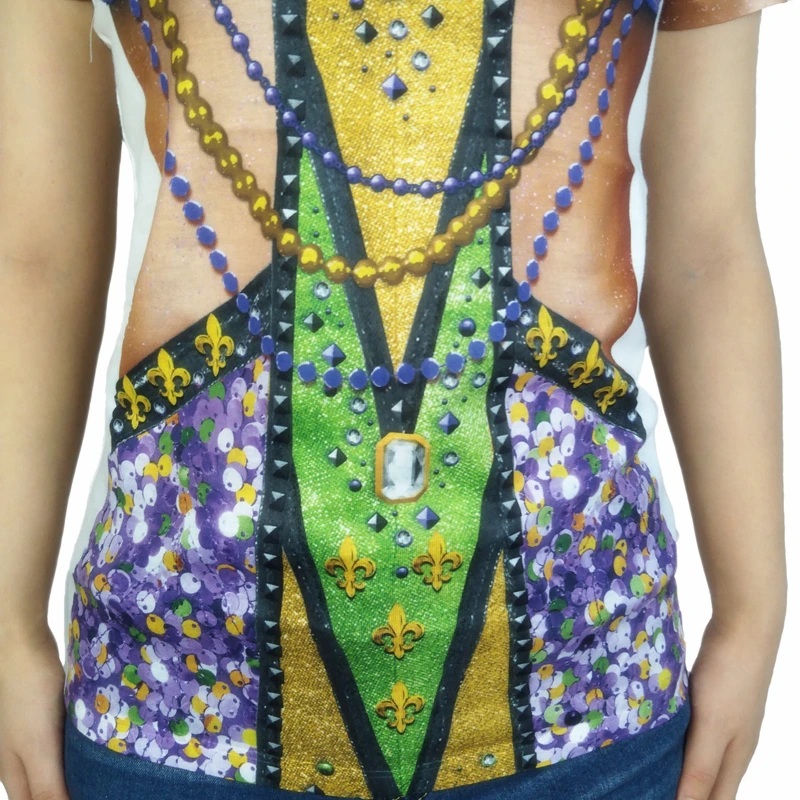 Sexy New Orleans Carnival Mardi Gras T Shirts for Women Hot Girls Short Sleeve Mardi Gras Theme Party T Shirt Plus Size