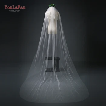 

YouLaPan VS14 Voile Mariage Two Layer white/Ivory Wedding Veil Beaded Tulle Bridal Veil Wedding Accessories long cut edge veil