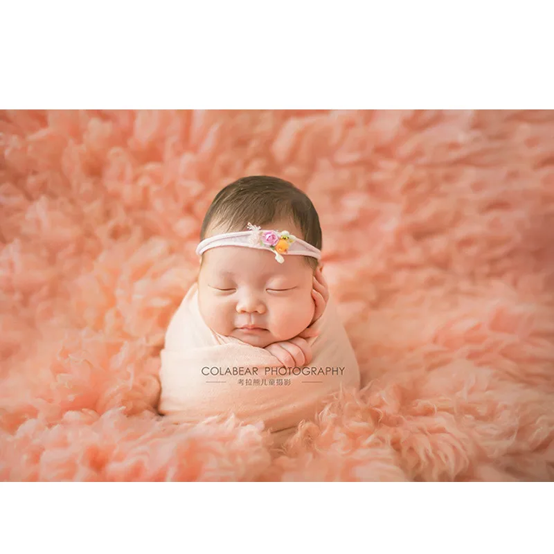 Flokati новорожденный фотография 150x90 см Большой размер толстое длинное греческое шерстяное одеяло фон Студийная фотосъемка для новорожденных - Цвет: Apricot