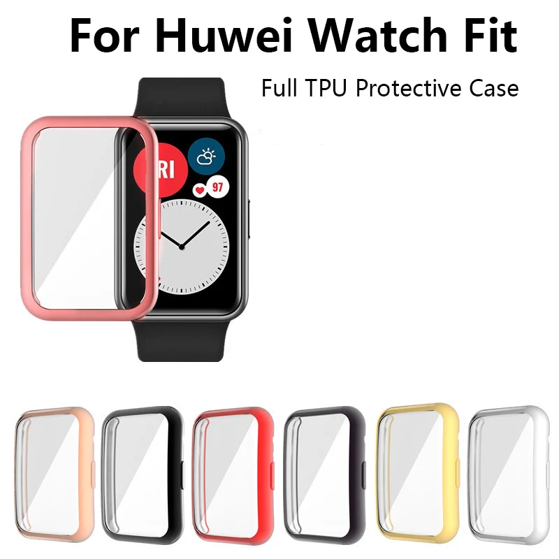 

Full Screen Glass TPU Soft Protector Case Shell Edge Frame For Huawei Watch Fit Strap Band Protective Bumper Protective Film New
