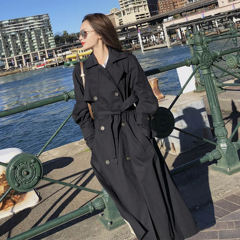 

CHIC Trench Coat Women's Mid-length Korean-style Spring And Autumn 2019 New Style Loose-Fit Black And White with Pattern Versati