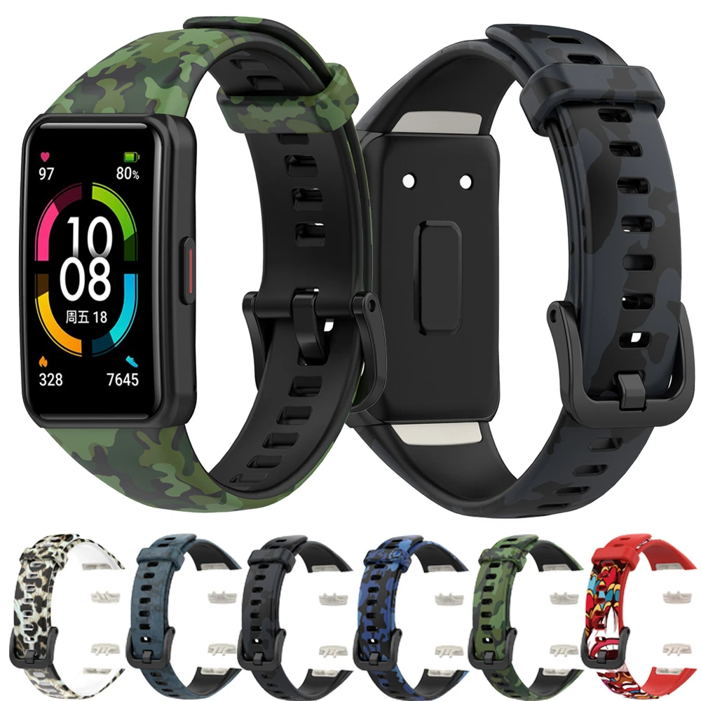 Huawei band 6/honor band 6ストラップ,カモフラージュパターン,スマートブレスレットの交換用アクセサリー|Watchbands|  - AliExpress