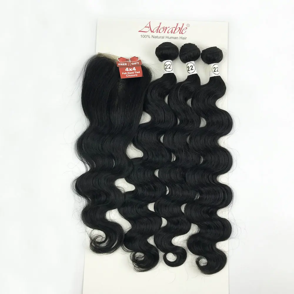 Animal Mixed Synthetic Hair Bundles with 4*4 Lace Closure Straight Packet Hair Weaves,Adorable Natural Blend Body Wave 3+1