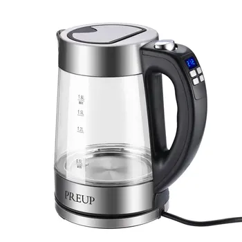 

Preup Temperature Control Glass Electric Kettle 1.8L Electronic Display Temperature Four Control Keys Stainless Steel Kettle