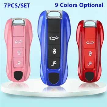 

7PCS Carbon Fiber Remote Fob Key Case Shell Cover For Porsch Panamer 970 971 Cayenne Macan Boxster Cayman 981 982 718 991 911 91