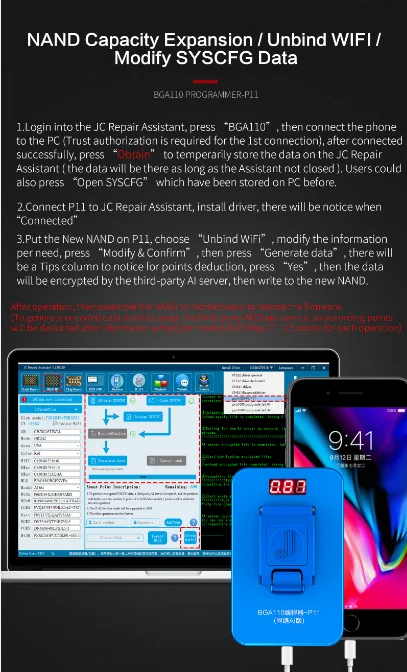 JC P11 BGA110 программист для iPhone 8/8 P/X/XR/XS/XSM NAND флэш-память для Apple BGA110 NAND SYSCFG изменения данных и записи для ремонта