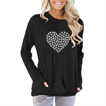 

Hoodies For Women Cat Claw Heart Letters Print Long Sleeve Pocket Sweatshirts Tops Femmes Hoodies Hoody Cotton Printing