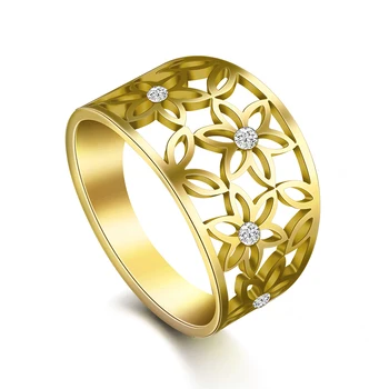 My shape Filigree Flower of Life Women Ring Zircon Stainless Steel Rings Rose Gold Color Cute Finger Ring Mother Gift Jewellery