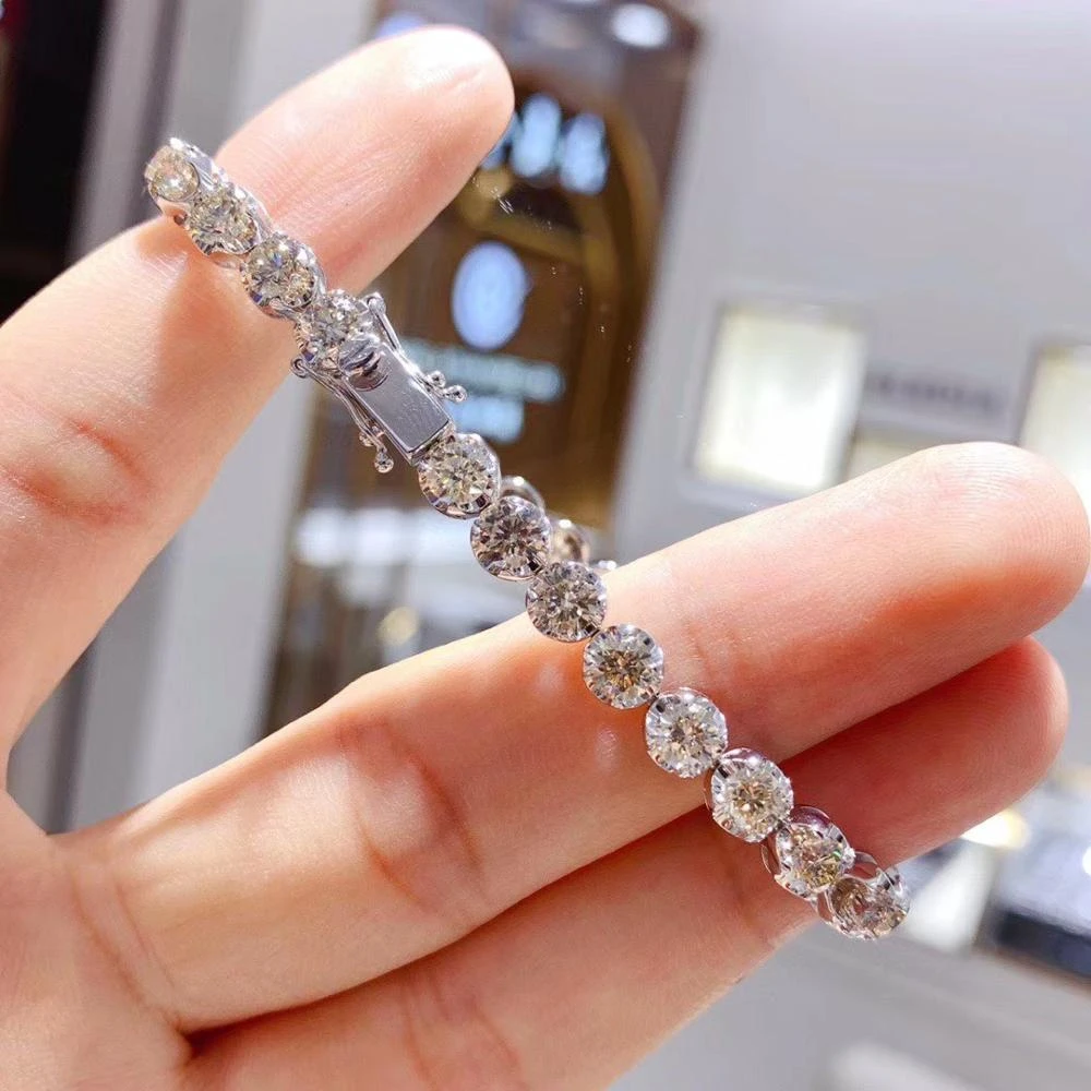 Pulsera de oro blanco y de para mujer, brazalete diamantes, IJ, 9CT|Pulseras y brazaletes| - AliExpress