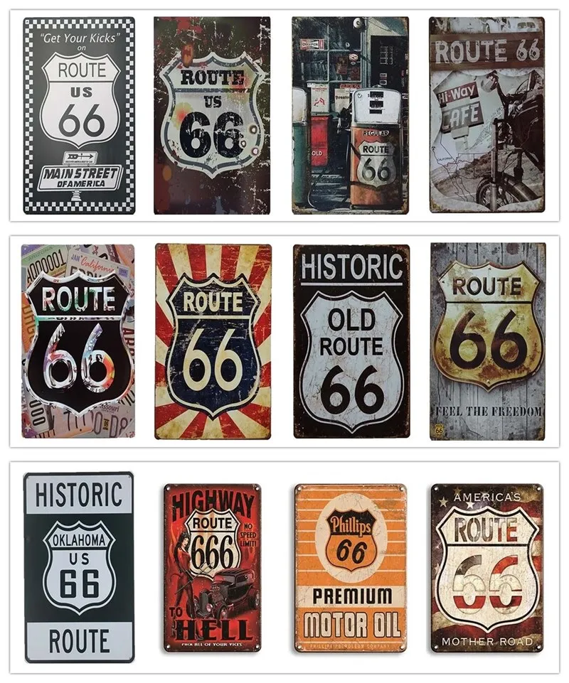 

Route 66 Tin Sign Vintage Metal Sign Plaque Metal Vintage Retro Garage Wall Decor for Bar Pub Club Man Cave Gas Station