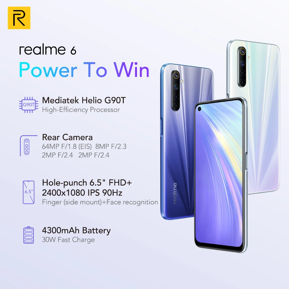 Realme 6 8 Гб 128 NFC глобальная версия 90 Гц Дисплей Helio G90T 30 Вт мгновенная зарядка 4300 мА/ч