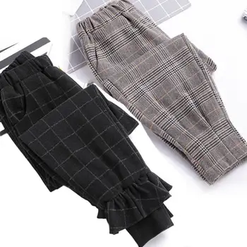 

2020 Spring Autumn Teenage Girls Pants New Casual Fashion Loose Retro Plaid Kids Girls Harem Pants School Children girl Trousers