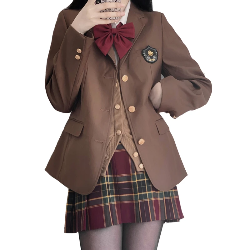 Anime School Girl Uniform Brown British School Uniform Suit